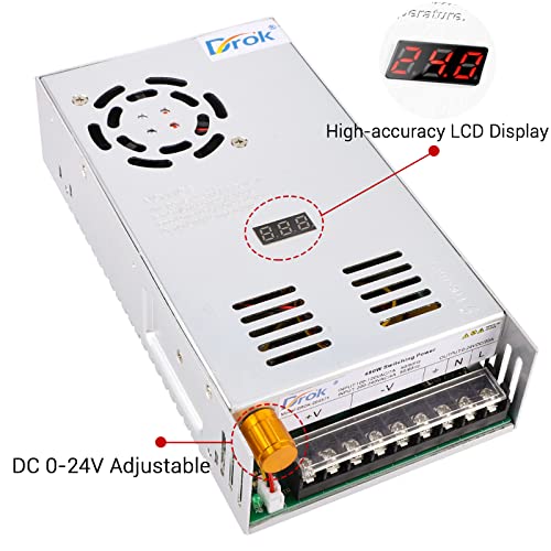 DROK 24V Power Supply, AC 110V/220V to DC 0-24V 20A 480W Buck Converter, Variable Adjustable Adapter Regulated 5V 12V 24V Volt Switching Voltage LED Transformer 20A Amp Charger for Computer Lab - Image 2