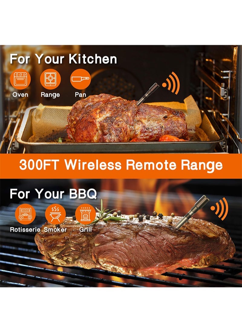 Aikanbo - Wireless Meat Thermometer, Digital Meat Thermometer Wireless for Grilling and Smoking, Pre-Programmed and Rechargeable, 90m Remote Range for Oven, Grill, Kitchen, BBQ, Smoker - Image 1