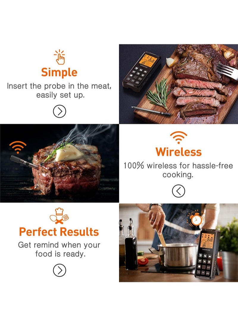 Aikanbo - Wireless Meat Thermometer, Digital Meat Thermometer Wireless for Grilling and Smoking, Pre-Programmed and Rechargeable, 90m Remote Range for Oven, Grill, Kitchen, BBQ, Smoker - Image 1