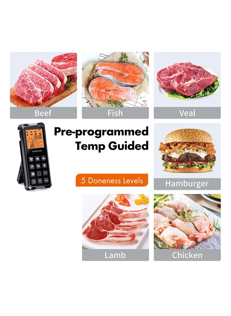 Aikanbo - Wireless Meat Thermometer, Digital Meat Thermometer Wireless for Grilling and Smoking, Pre-Programmed and Rechargeable, 90m Remote Range for Oven, Grill, Kitchen, BBQ, Smoker - Image 1