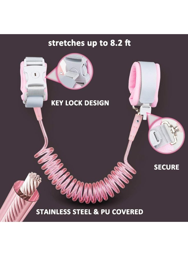 حبل أمان لمعصم اليد للأطفال ضد الضياع بمفتاح وقفل وسلك ستانلس ستيل مع شريط عاكس للاضاءة وتحرك حر 360 درجة - Image 4
