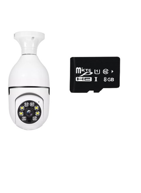 A6 Bulb Camera 360 Degree Intelligent Intercom Monitoring Security Remote Wireless Wifi Bulb E27 Camera-Color:White HD Dual-light Full Color +8G Memory Card