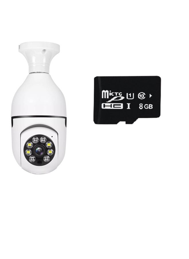 Generic - A6 Bulb Camera 360 Degree Intelligent Intercom Monitoring Security Remote Wireless Wifi Bulb E27 Camera-Color:White HD Dual-light Full Color +8G Memory Card - Image 1