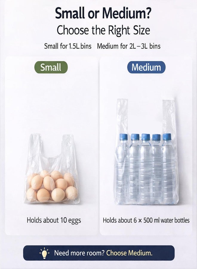 JILLICK Medium Mini Trash Bags 200 Count, 2 Rolls x 100 Bags, Food-Grade PE Vest Handle Liners for 2L–3L Countertop Trash Cans, Desktop, Bathroom, Vanity and Some Small Car Trash Bins - Image 4