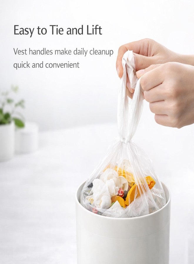 JILLICK Medium Mini Trash Bags 200 Count, 2 Rolls x 100 Bags, Food-Grade PE Vest Handle Liners for 2L–3L Countertop Trash Cans, Desktop, Bathroom, Vanity and Some Small Car Trash Bins - Image 3