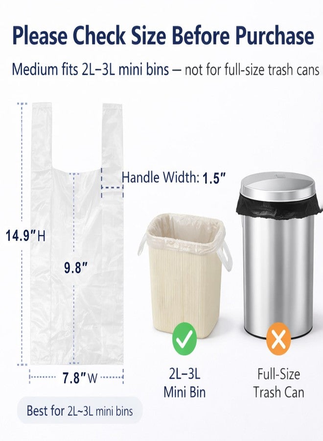 JILLICK Medium Mini Trash Bags 200 Count, 2 Rolls x 100 Bags, Food-Grade PE Vest Handle Liners for 2L–3L Countertop Trash Cans, Desktop, Bathroom, Vanity and Some Small Car Trash Bins - Image 5