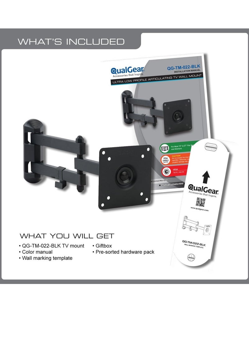 ELTRAZONE Qg-TM-022-Blk Articulating TV Wall Mount /15-27, Black, 13-27-Inch - Image 2