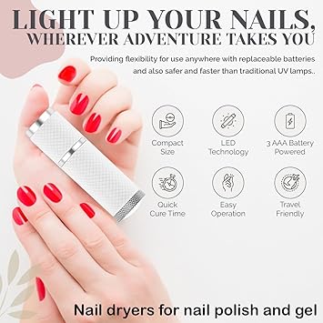 Glamza Portable LED Nail Cure Light FastDrying Mini Gel Nail Dryer BatteryPowered UV Lamp for Travel and Home Use White - Image 3