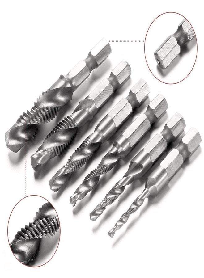 Mesee 6 Pieces Drill Tap Combination Bit Set, 1/4'' Hex Shank HSS Deburr Countersink Bits Spiral Screw Tap Tool Kit - Imperial 1/8 5/32 3/16 1/4 5/16 3/8 - Image 5