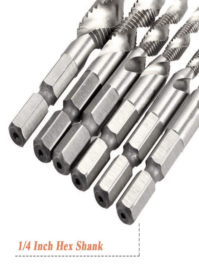 Mesee 6 Pieces Drill Tap Combination Bit Set, 1/4'' Hex Shank HSS Deburr Countersink Bits Spiral Screw Tap Tool Kit - Imperial 1/8 5/32 3/16 1/4 5/16 3/8 - Image 3