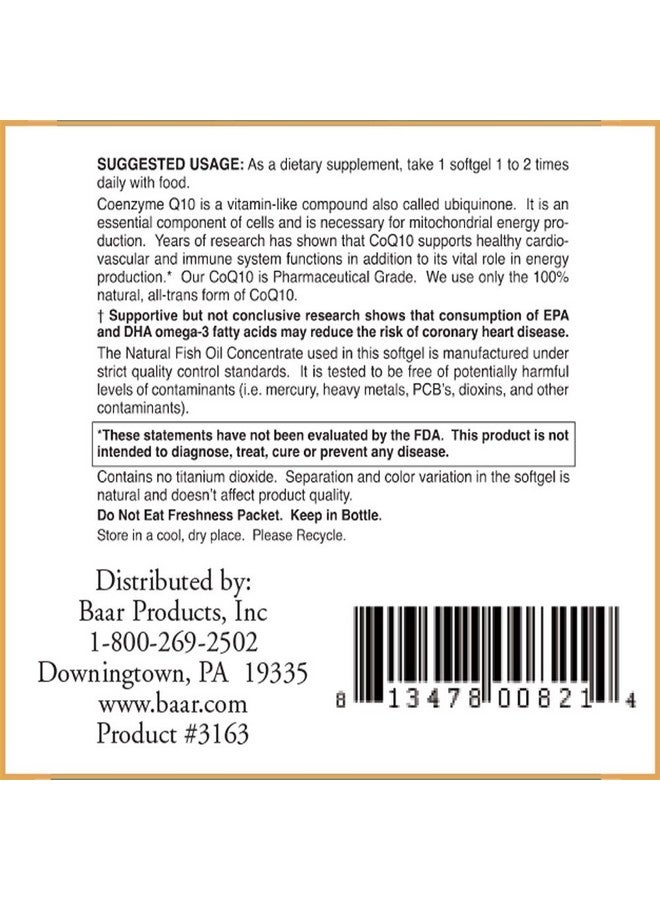 Baar Nature's Blessing CoQ10 with Omega-3 Fish Oil Softgels - Image 3