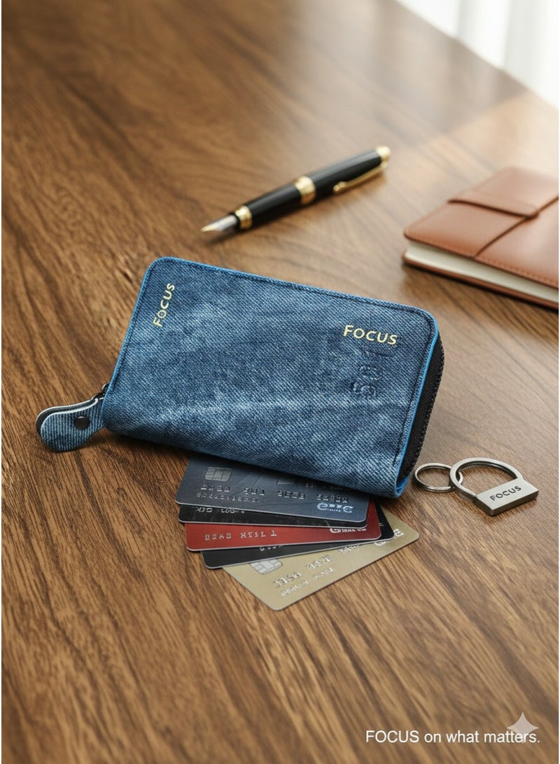 Focus 501 Slim Zippered Card Case – blue Matte Finish - Image 1