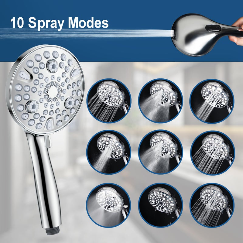 egretshower 7.5" Rotatable Dual Shower Head with Handheld Combo, Kids Friendly Low 3-Way Diverter, Adjustable Slide Bar for Whole Family Use, Enjoy High Pressure Rainfall Spa Shower, Polished Chrome Finish - Image 5