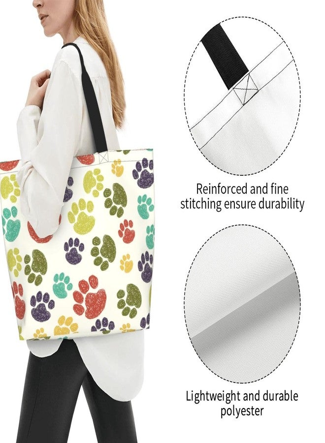 bositigo Colorful Paw Print Tote Bag for Women, Cute Dog Cat Paws Print Purse Gifts for Cat Dog Lovers, Print Shoulder Reusable Shopping Handbags Casual Travel Polyester Summer Beach Grocery Bag Holiday Gifts - Image 4