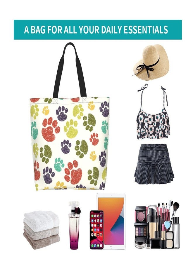 bositigo Colorful Paw Print Tote Bag for Women, Cute Dog Cat Paws Print Purse Gifts for Cat Dog Lovers, Print Shoulder Reusable Shopping Handbags Casual Travel Polyester Summer Beach Grocery Bag Holiday Gifts - Image 5