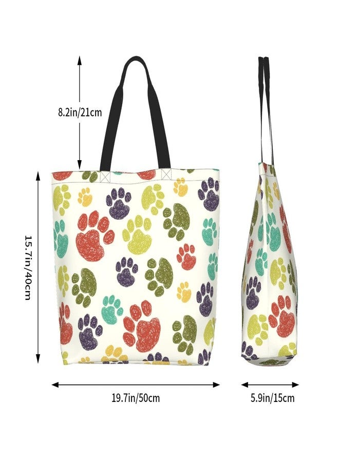 bositigo Colorful Paw Print Tote Bag for Women, Cute Dog Cat Paws Print Purse Gifts for Cat Dog Lovers, Print Shoulder Reusable Shopping Handbags Casual Travel Polyester Summer Beach Grocery Bag Holiday Gifts - Image 2