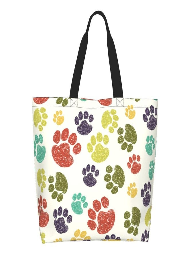 bositigo Colorful Paw Print Tote Bag for Women, Cute Dog Cat Paws Print Purse Gifts for Cat Dog Lovers, Print Shoulder Reusable Shopping Handbags Casual Travel Polyester Summer Beach Grocery Bag Holiday Gifts - Image 1