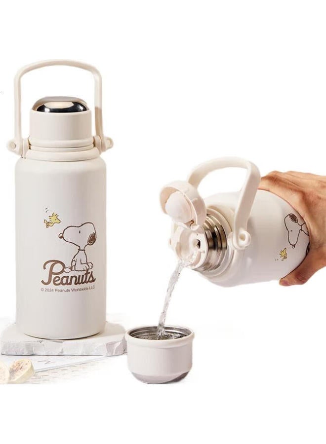 Snoopy Insulated Water Bottle Large Capacity 316 Stainless Steel Men And Women Student Portable Tea Drinking Cup 900Ml White - Image 1