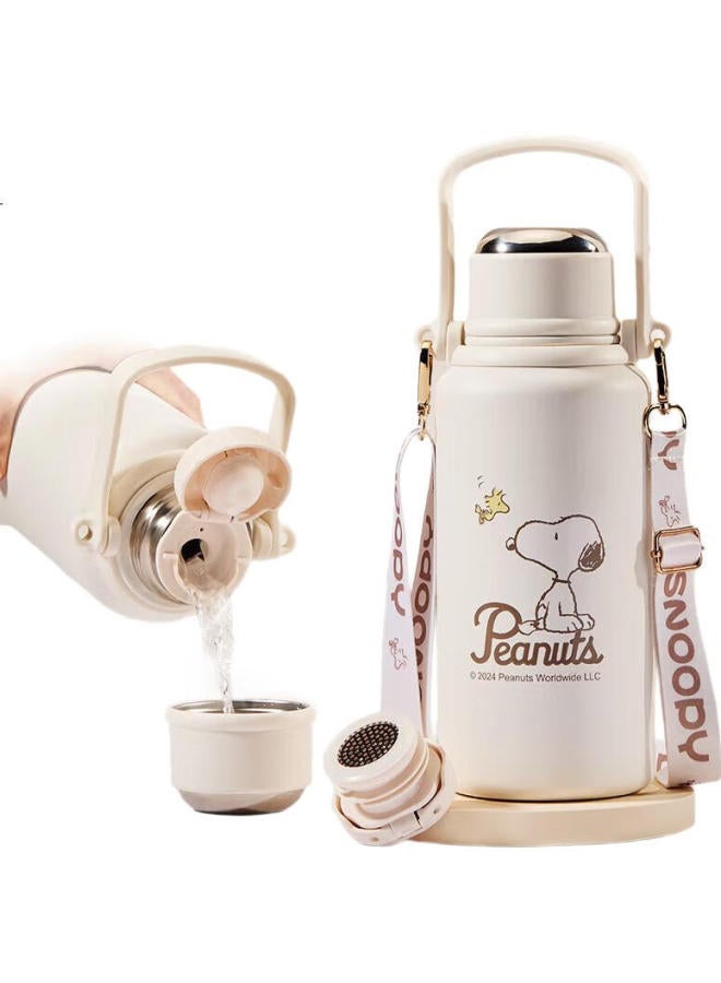 Snoopy Insulated Water Bottle Large Capacity 316 Stainless Steel Men And Women Student Portable Tea Drinking Cup 900Ml White - Image 3