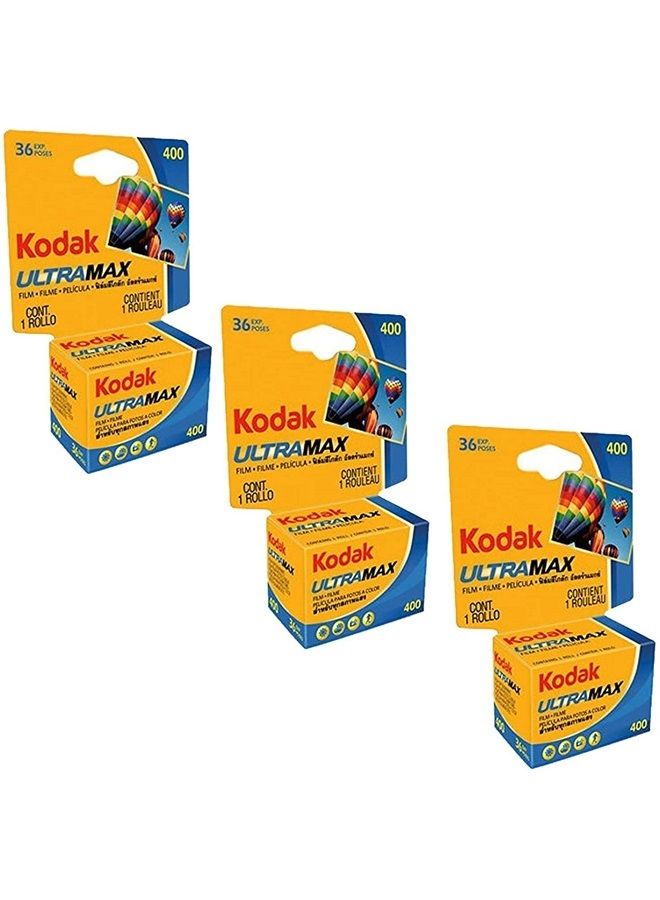 Electronics World Kodak Ultramax 400 Color Print Film 36 Exp. 35mm DX 400 135-36 (108 Pics) (Pack of 3), Basic 