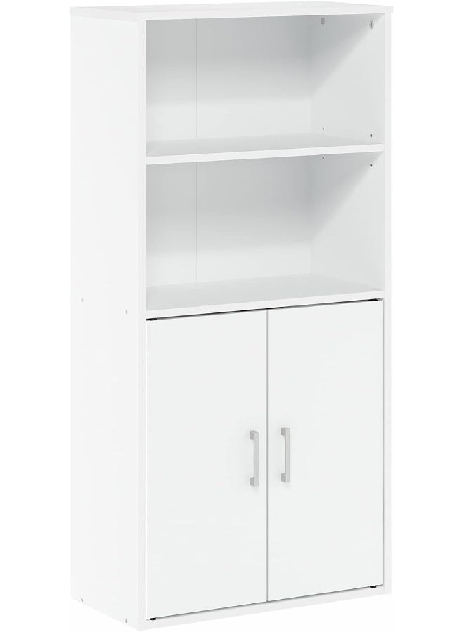 MODERN HOME White Bookcase with 2-Door Bottom Cabinet | Multi-Use Office & Home Storage - Image 1