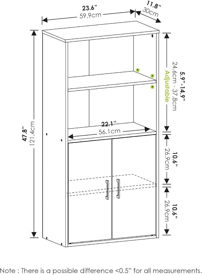 MODERN HOME White Bookcase with 2-Door Bottom Cabinet | Multi-Use Office & Home Storage - Image 3
