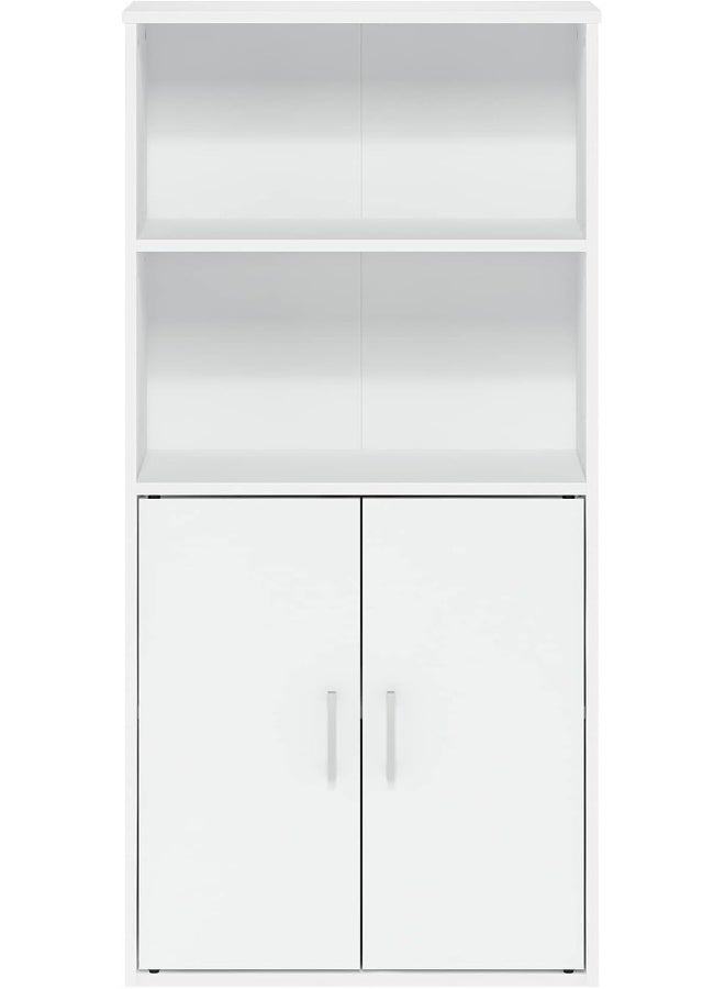 MODERN HOME White Bookcase with 2-Door Bottom Cabinet | Multi-Use Office & Home Storage - Image 4