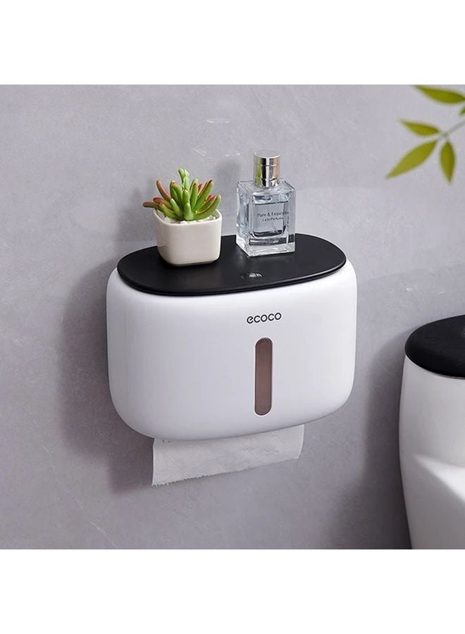 حامل ورق الحائط المثبت على الحائط مع رف أسود لاصق بدون حفر لتخزين الحمام - Image 1