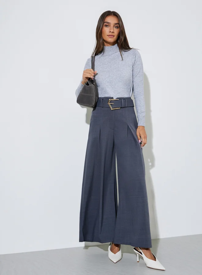 Styli Grey Solid High Neck Ribbed Jumper