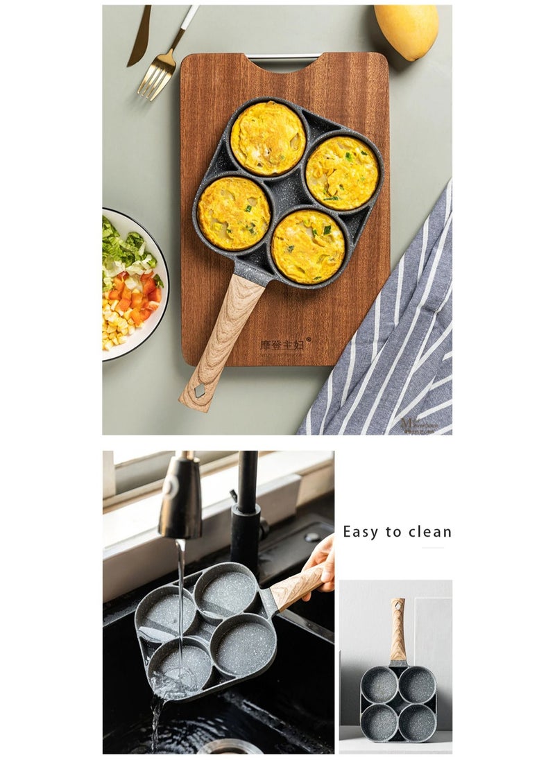 Generic 4 Slots Egg Burger Pancake Maker Wooden Handle Nonstick Cooking Pot  - Image 4