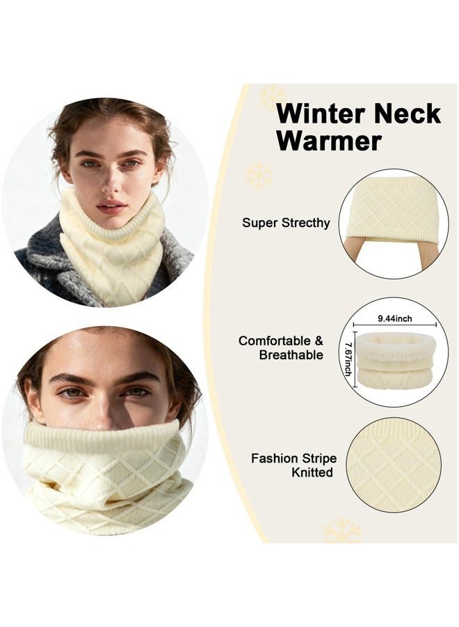 YARIEW Winter Hat Neck Warmer and Gloves Set for Women, Warm Knitted Beanie with Pom Pom, Soft Ear Warmer Scarf, Warm Gloves, Beige, M - Image 3