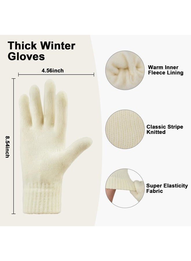 YARIEW Winter Hat Neck Warmer and Gloves Set for Women, Warm Knitted Beanie with Pom Pom, Soft Ear Warmer Scarf, Warm Gloves, Beige, M - Image 4