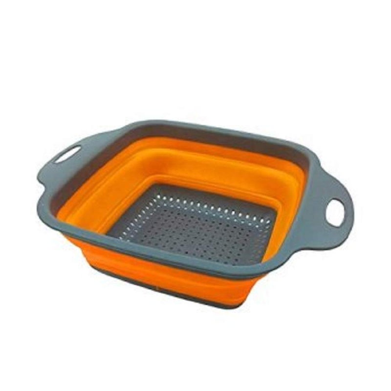 CONNECTWIDE CONNECTWIDE Collapsible Silicone Square Colander Washing Drain Basket Strainer Filter Basket Size: 29 cm (Orange)  - Image 2