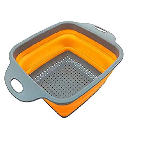 CONNECTWIDE CONNECTWIDE Collapsible Silicone Square Colander Washing Drain Basket Strainer Filter Basket Size: 29 cm (Orange)  - Image 1