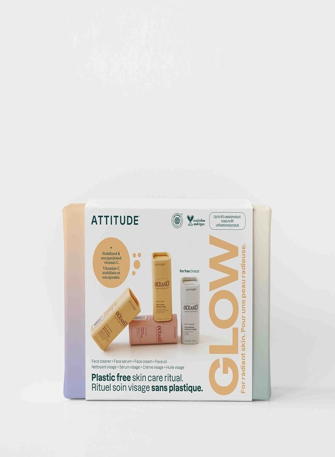 ATTITUDE Oceanly Radiant Skin Daily Facial Care Routine Box Set, EWG Verified, Plastic-free, Plant and Mineral-Based Ingredients, Vegan and Cruelty-free, PHYTO GLOW, Set of 4 Travel Size Bars - Image 1