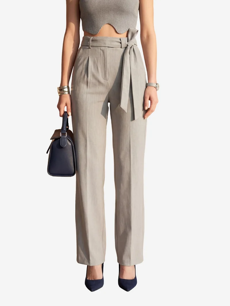 MY FASHION High Waisted Wide Leg Belted Pants