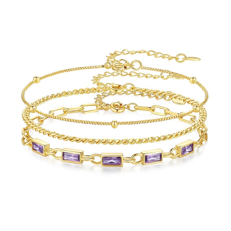 GexTyde Gold Birthstone Bracelet for Women, 18K Gold Plated Layered Jewelry Bracelet Set, Womens Dainty Stackable Bracelets Link Paperclip Chain Valentines Day Gift for Wife Her - Image 1