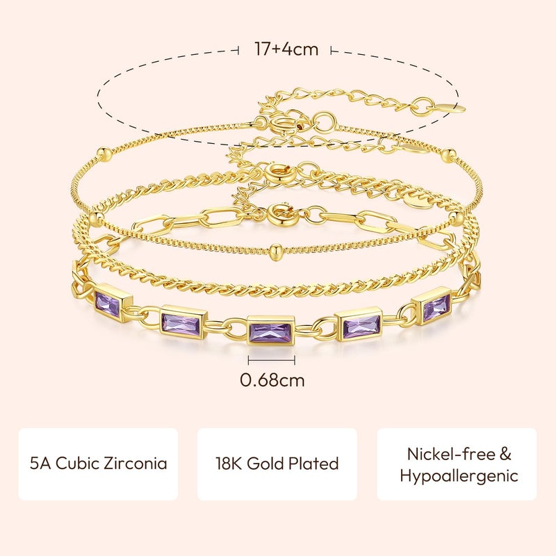 GexTyde Gold Birthstone Bracelet for Women, 18K Gold Plated Layered Jewelry Bracelet Set, Womens Dainty Stackable Bracelets Link Paperclip Chain Valentines Day Gift for Wife Her - Image 4