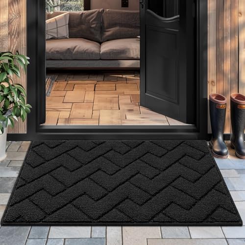 hicorfe Front Door Mat Outside Entrance,24"x35" Absorbent Muddy Dirt Resist Welcome Door Mats Outdoor Indoor,Stain and Fade Resistant,Non Slip Backing Entry Mat Doormat for Entryway (Charcoal) - Image 1