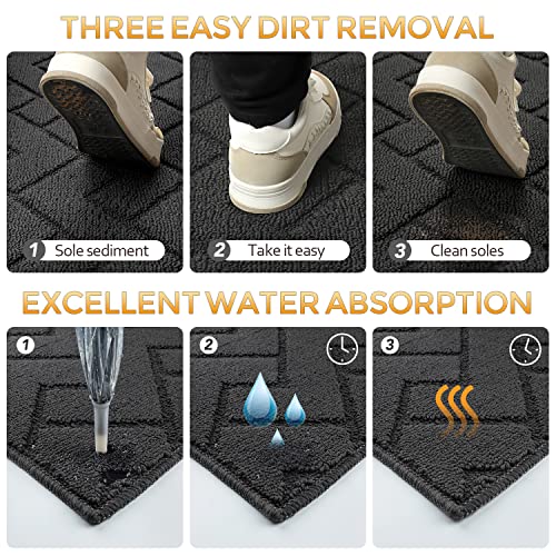 hicorfe Front Door Mat Outside Entrance,24"x35" Absorbent Muddy Dirt Resist Welcome Door Mats Outdoor Indoor,Stain and Fade Resistant,Non Slip Backing Entry Mat Doormat for Entryway (Charcoal) - Image 5