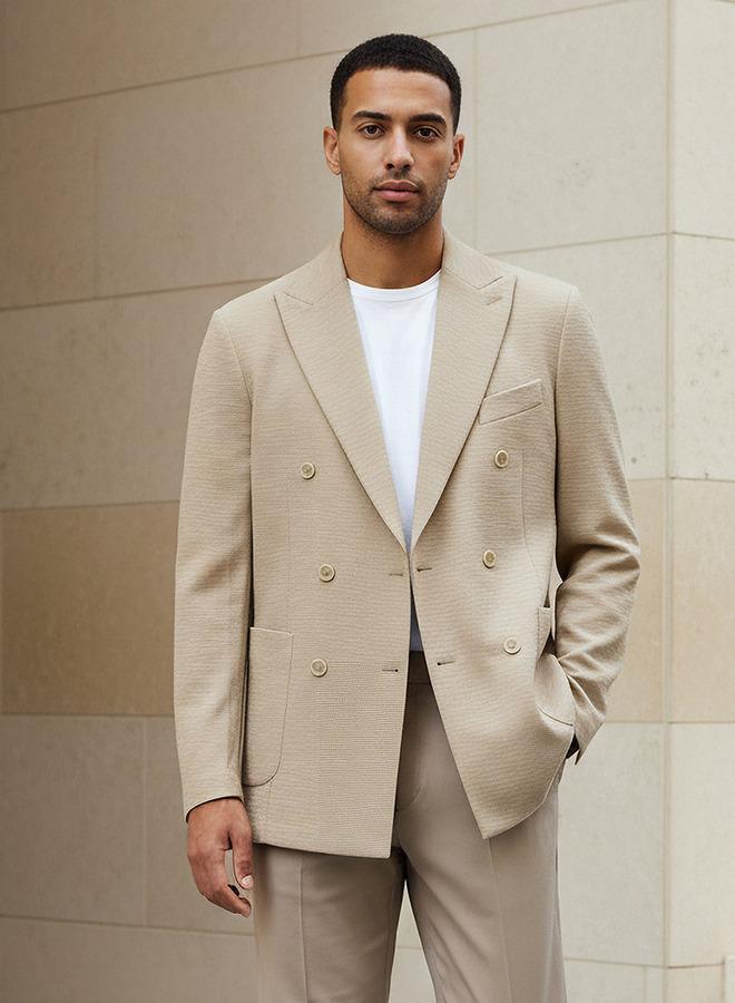 Iconic Men Slim Fit Textured Double Breasted Blazer - Image 1