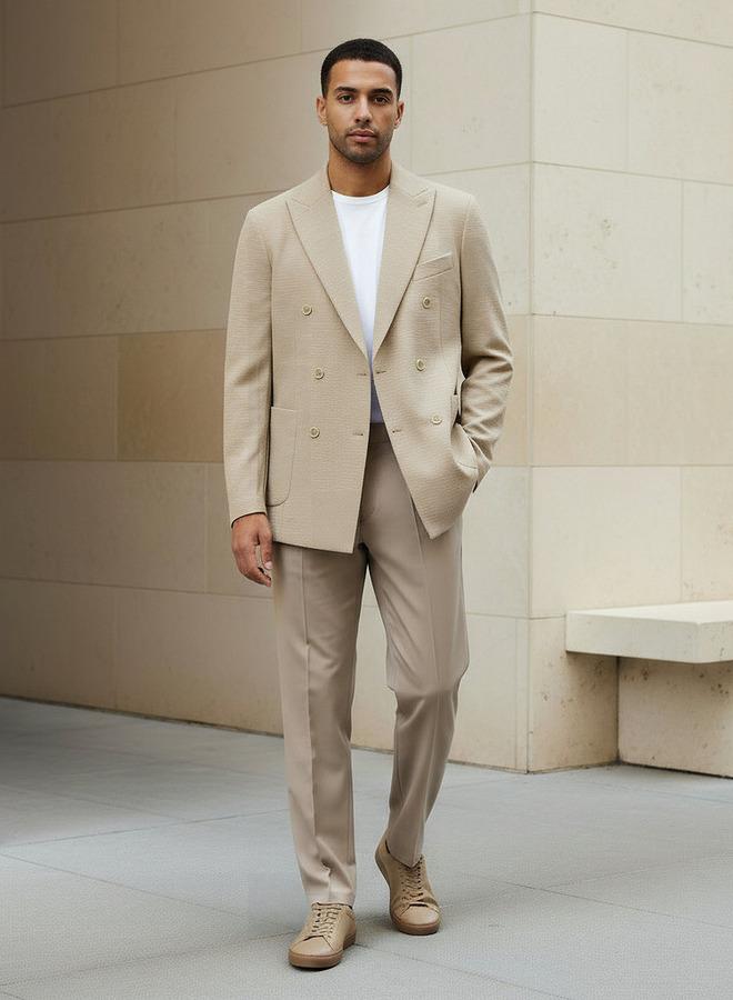 Iconic Men Slim Fit Textured Double Breasted Blazer - Image 2