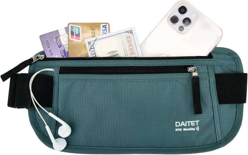 DAITET حزام النقود - حامل جواز السفر، محفظة سفر مخفية آمنة مع حجب RFID، حزام خفي للخصر - Image 2