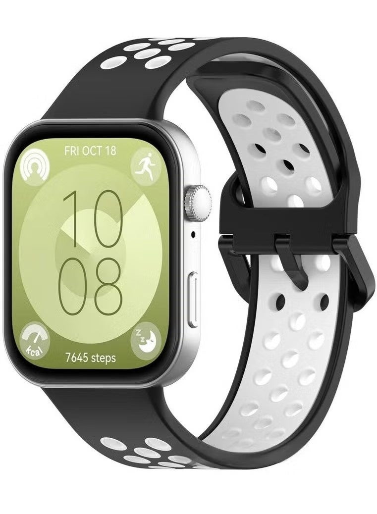 قطعتان من سوار ساعة رياضية من السيليكون لساعات هواوي الذكية Fit 3/Fit 4/Fit 4 Pro، باللونين الأسود والأبيض. - Image 5
