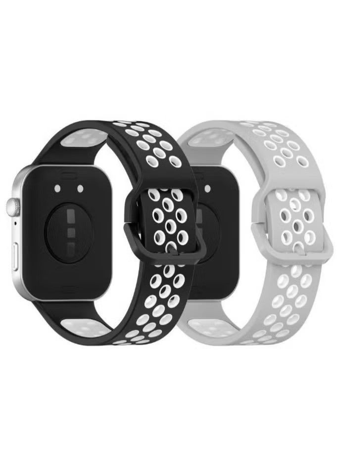 قطعتان من سوار ساعة رياضية من السيليكون لساعات هواوي الذكية Fit 3/Fit 4/Fit 4 Pro، باللونين الأسود والأبيض. - Image 3