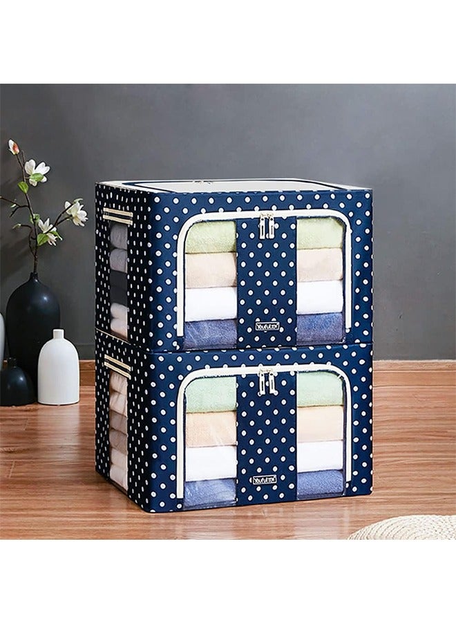 JCB CHIC صندوق تخزين قابل للتكديس صندوق تخزين شفاف من النايلون الشبكي الصلب بإطار شبكي شفاف رف لحاف الملابس بطانية وسادة بطانية حامل أحذية منظم حاوية شفافة نافذة شفافة سحاب مزدوج قابل للطي (B66L-2PCS) - Image 1