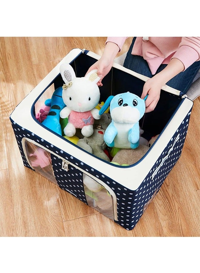 JCB CHIC صندوق تخزين قابل للتكديس صندوق تخزين شفاف من النايلون الشبكي الصلب بإطار شبكي شفاف رف لحاف الملابس بطانية وسادة بطانية حامل أحذية منظم حاوية شفافة نافذة شفافة سحاب مزدوج قابل للطي (B66L-2PCS) - Image 3