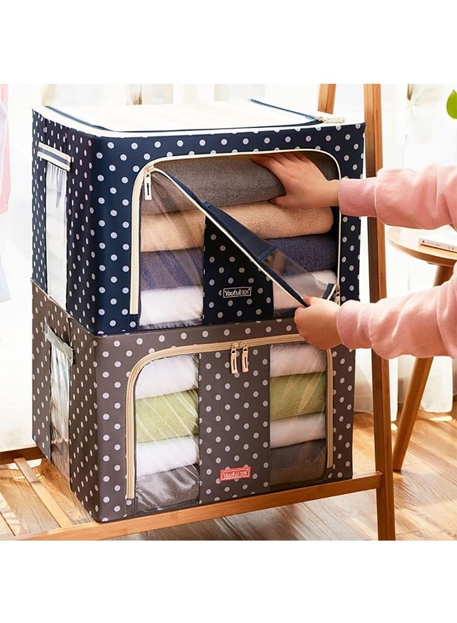 JCB CHIC صندوق تخزين قابل للتكديس صندوق تخزين شفاف من النايلون الشبكي الصلب بإطار شبكي شفاف رف لحاف الملابس بطانية وسادة بطانية حامل أحذية منظم حاوية شفافة نافذة شفافة سحاب مزدوج قابل للطي (B66L-2PCS) - Image 4