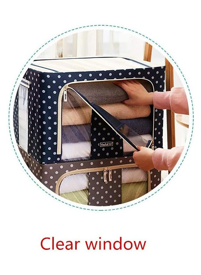 JCB CHIC صندوق تخزين قابل للتكديس صندوق تخزين شفاف من النايلون الشبكي الصلب بإطار شبكي شفاف رف لحاف الملابس بطانية وسادة بطانية حامل أحذية منظم حاوية شفافة نافذة شفافة سحاب مزدوج قابل للطي (B66L-2PCS) - Image 5