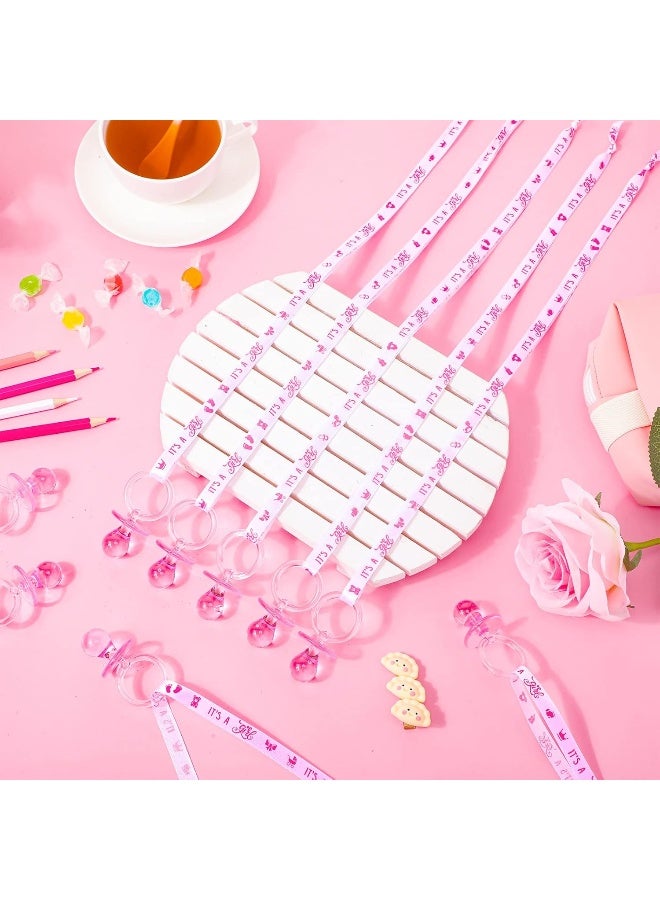Coume 36Pcs Baby Shower Pacifiers Necklace Acrylic Baby Pacifiers Party Favors Pacifiers Charm Pacifiers Necklace for Girls Boys Baby Shower Party Decorations Gender Reveal Table Scatter (White, Pink) - Image 5